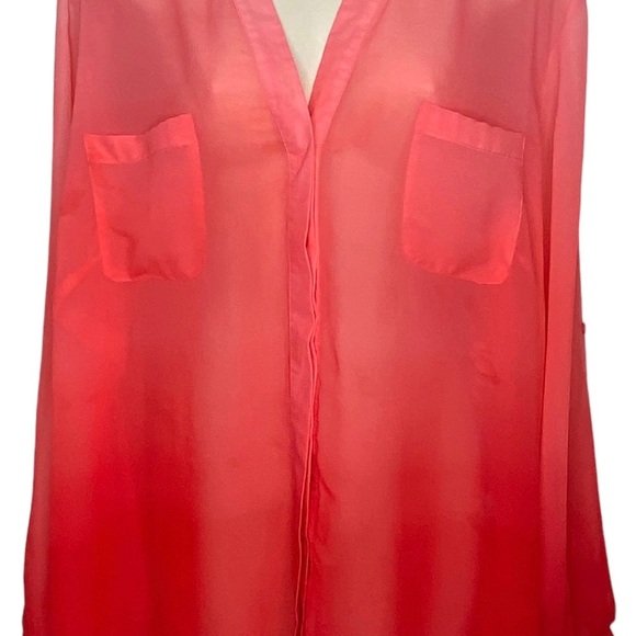 Covington Essentials Semi-Sheer Blouse Coral 3X Button Down Pockets Long Sleeves - Picture 13 of 16